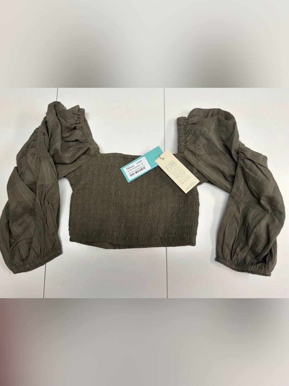 Smocked Off-Shoulder Crop Top with Balloon Sleeves “Palmer Reversible top”